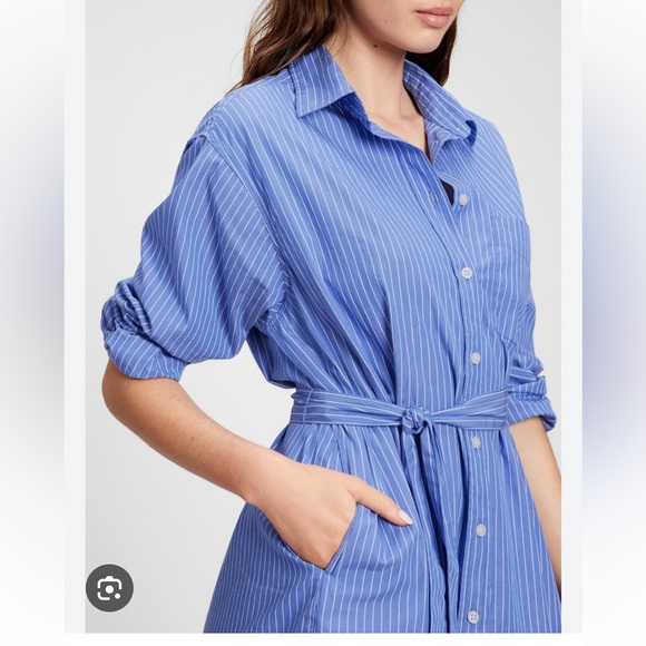 The Gap Women’s Becky Shirt Dress, light blue stripe, size small, waist belt - Picture 3 of 9